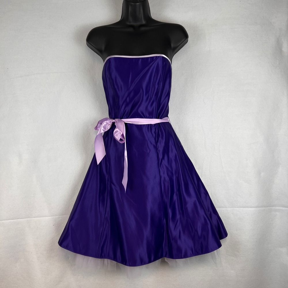 Vintage Jessica McClintock Purple Satin Strapless Gunne Sax Dress Size 5 Y2K